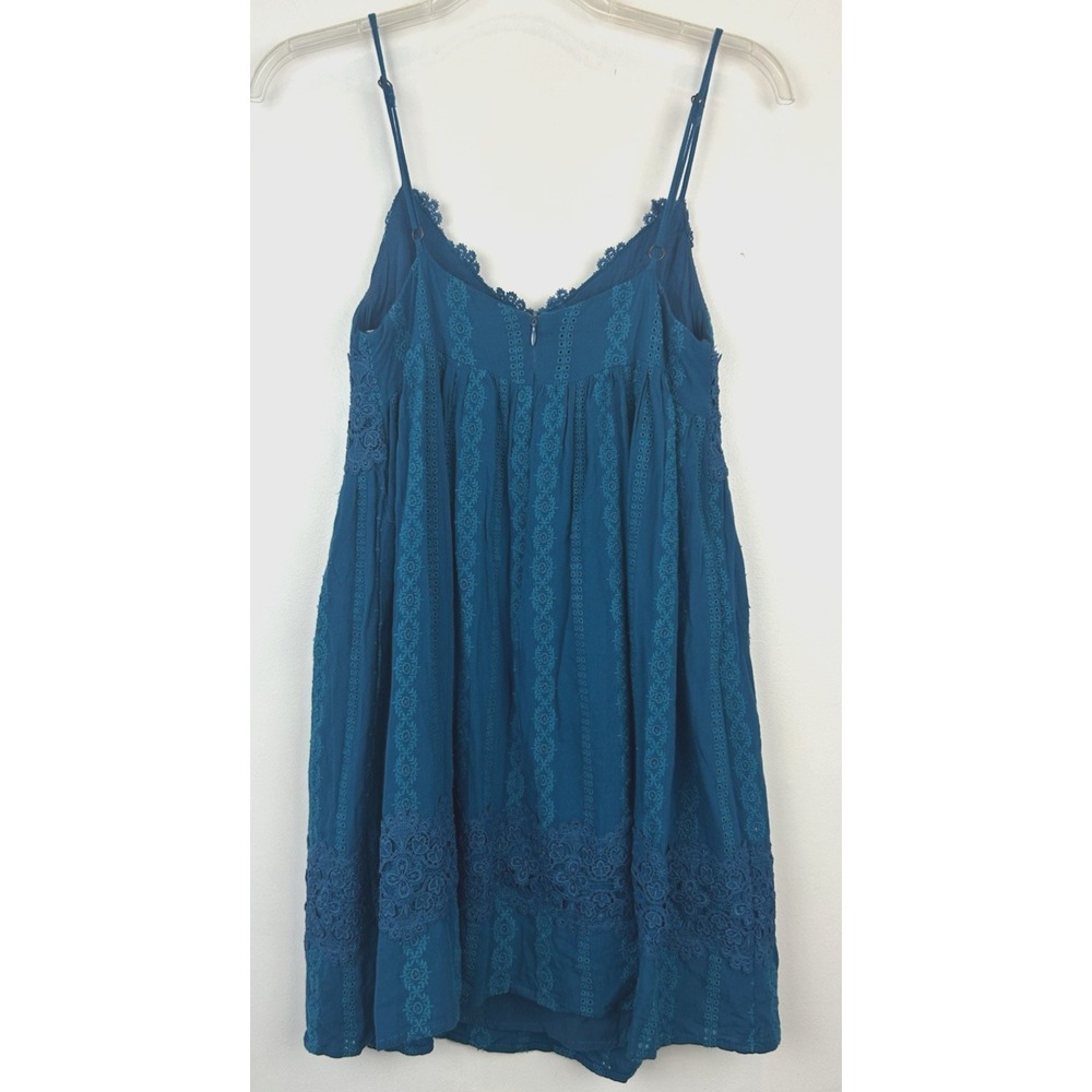 Babydoll Mini Dress XS Lace Blue Embroidered Milkmaid Hippie Boho Coquette